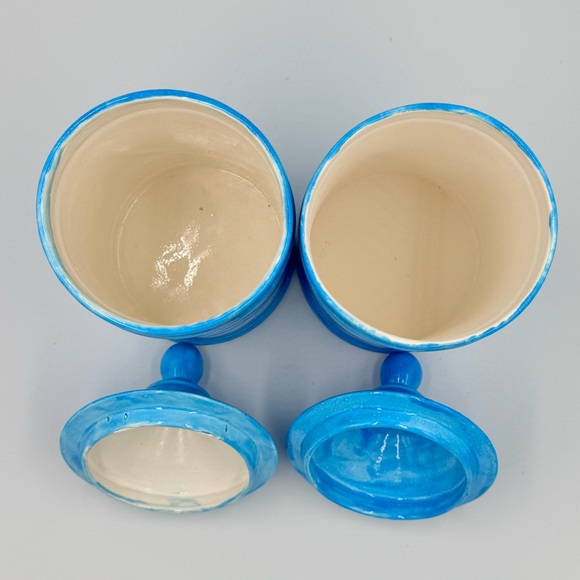 Studio Crafted Glazed Ceramic Speckled Blue Canisters Set of 2 - Picture 4 of 7